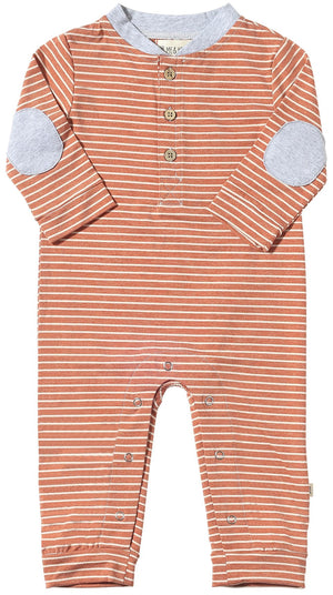 Me & Henry Niota Henley Romper / Rust & White Stripe