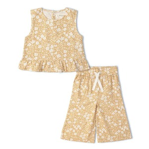 Organic Ruffle Top & Pants Set / Yellow Blossom