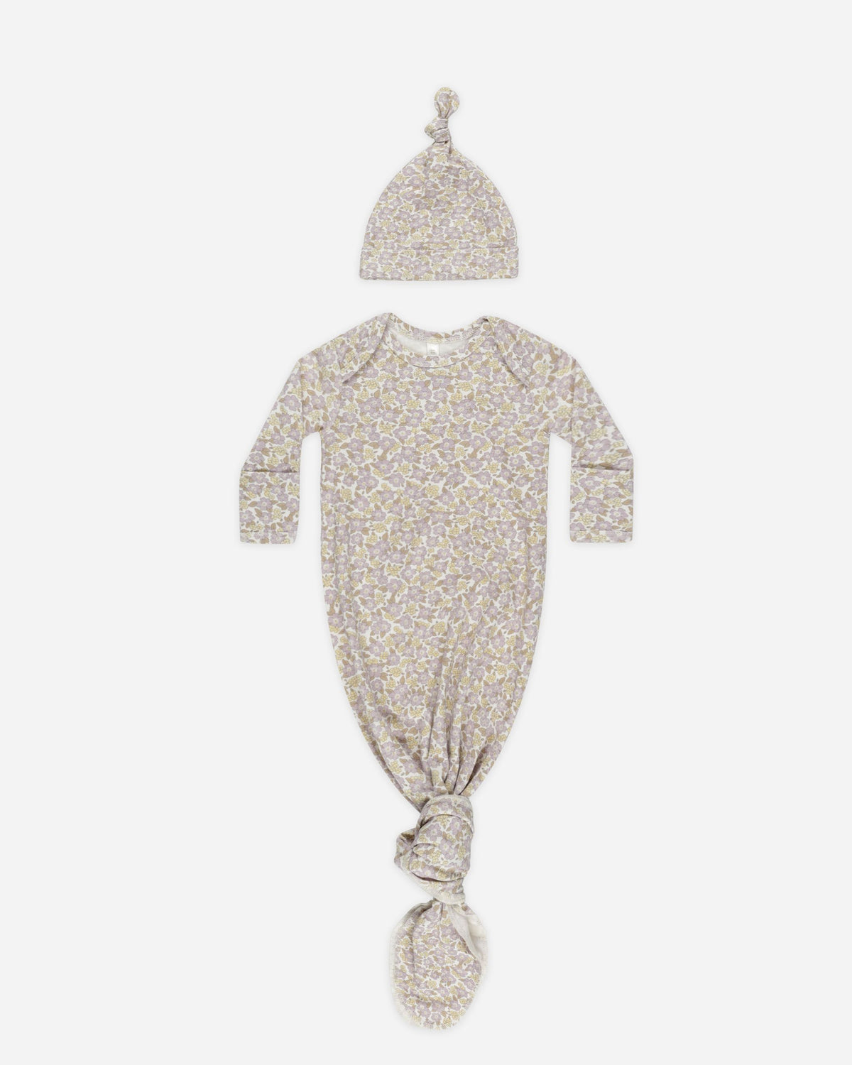 Quincy Mae Knotted Baby Gown & Hat Set / Purple Floral