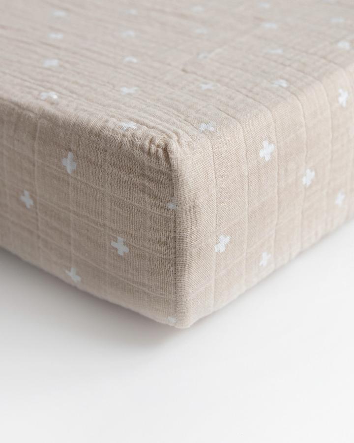 Little unicorn taupe cross crib online sheet