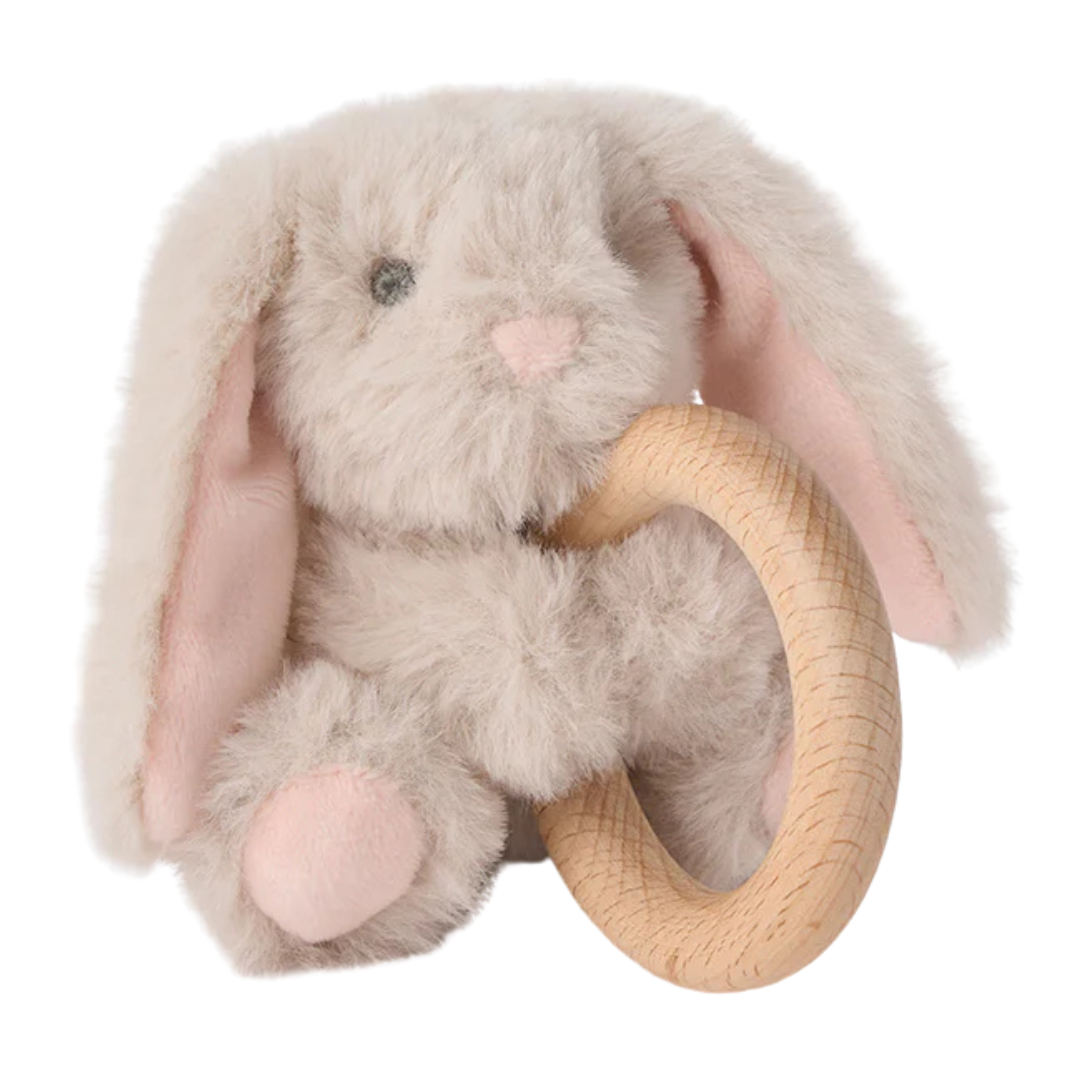 Elegant Baby Ring Rattle Plush / Taupe Bunny