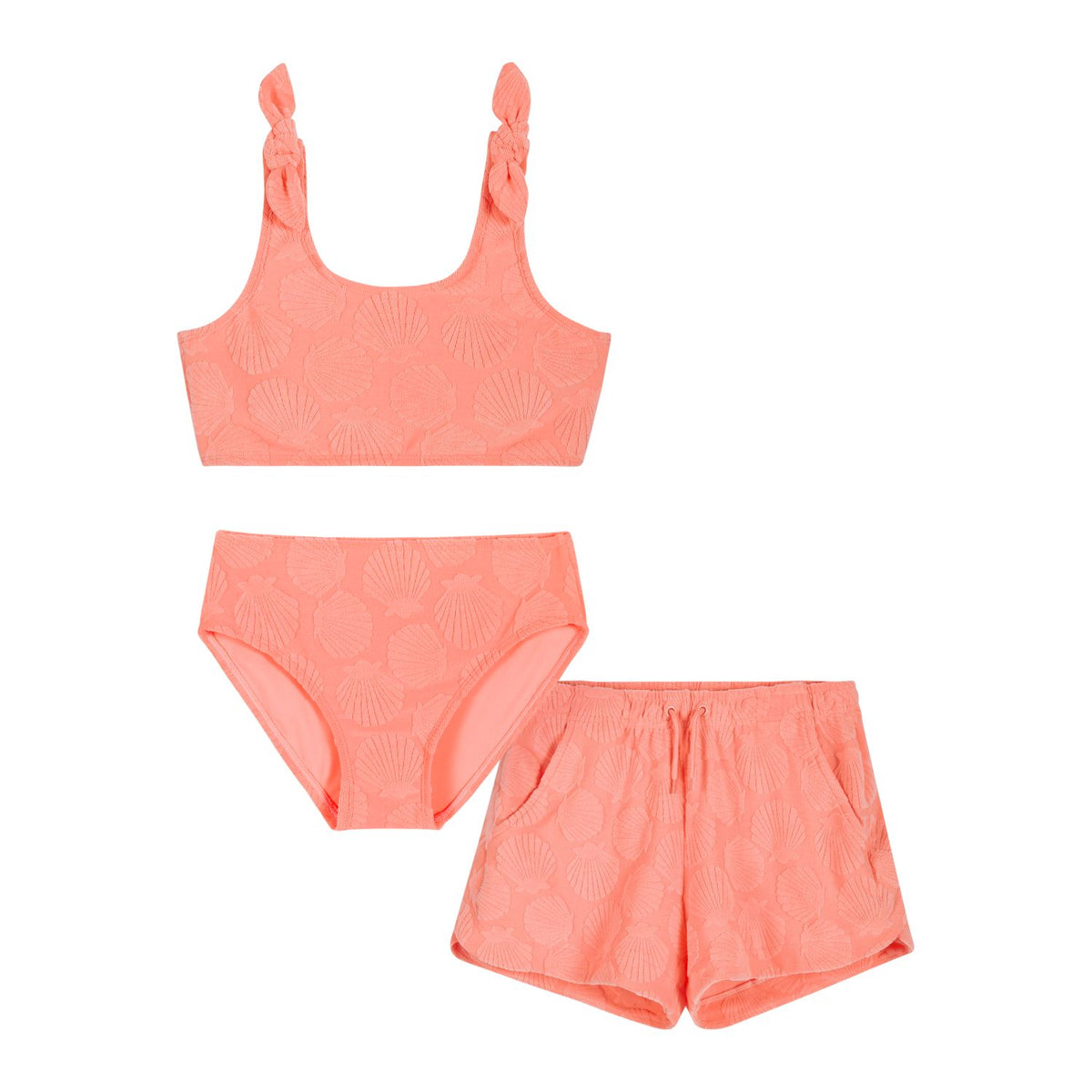 Tween Coral Terry Bikini Cover-Up Swim Set