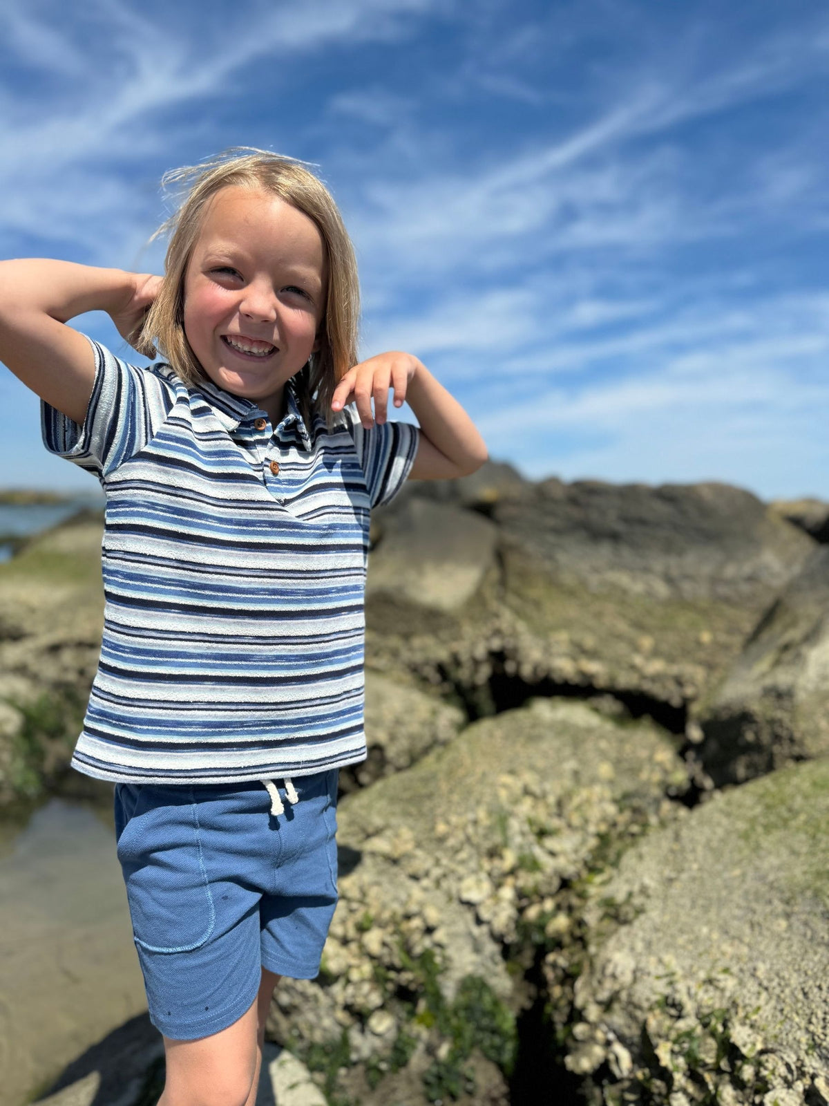Me & Henry Admiral Polo / Navy & Blue Stripes