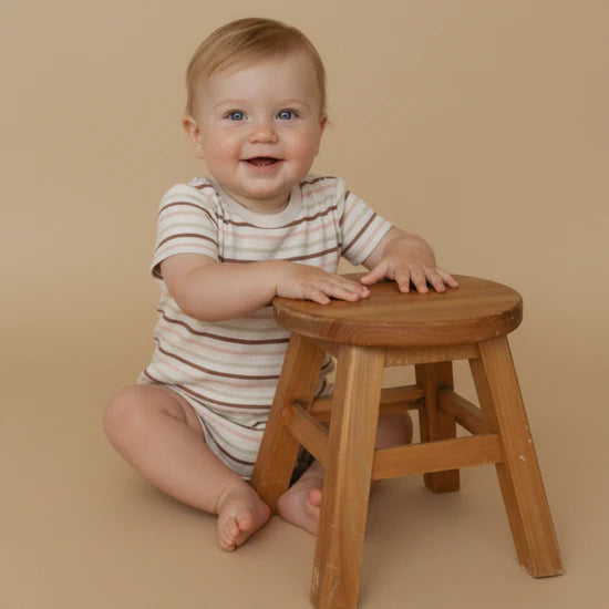 Organic Short-Sleeve Bubble Romper / Terra Stripes