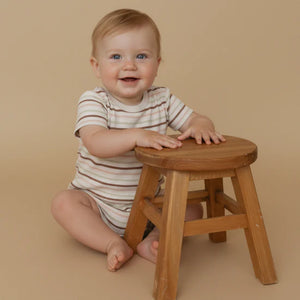 Organic Short-Sleeve Bubble Romper / Terra Stripes
