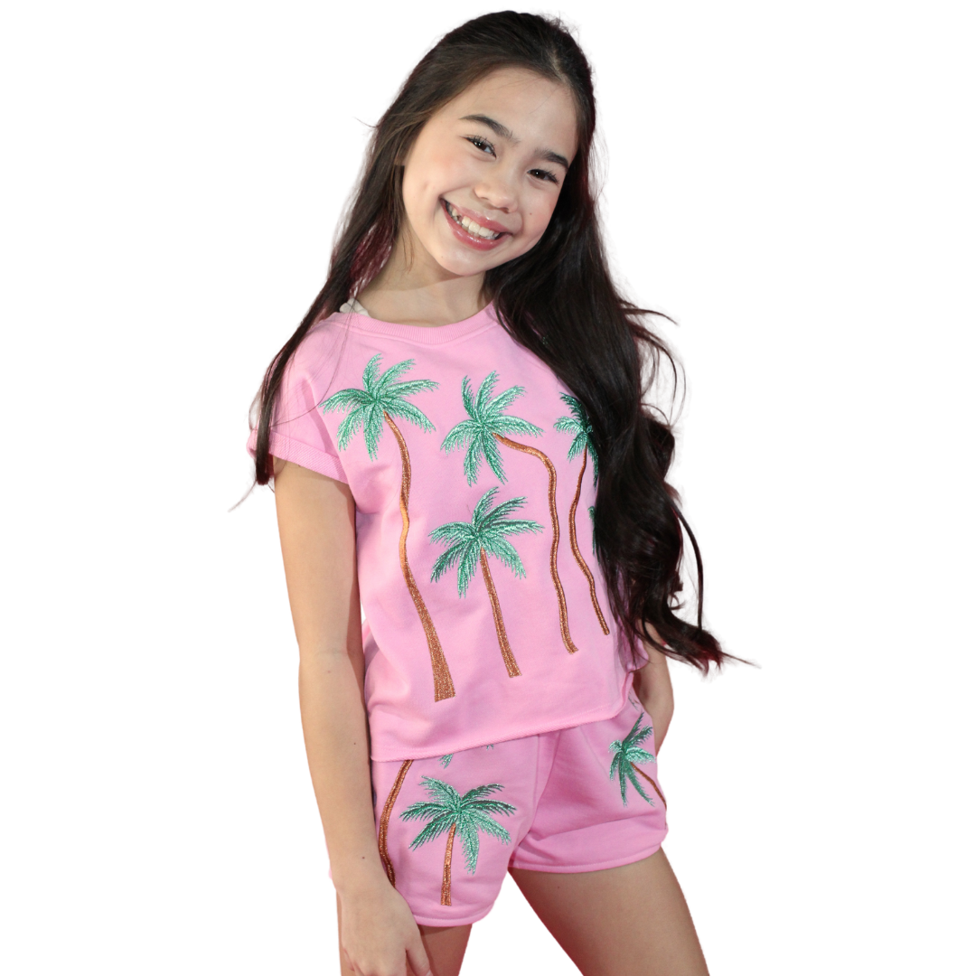 Lurex Embroidered Palm Top + Shorts Set
