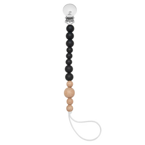 Colour Block Silicone + Wood Bead Pacifier Clip