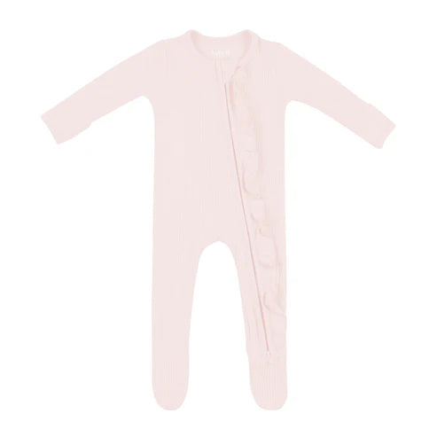 Kyte Baby Ribbed Ruffle Zippered Footie / Blush