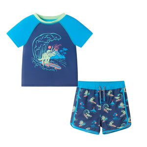 Navy Dino Short Sleeve Rashguard Swim Set
