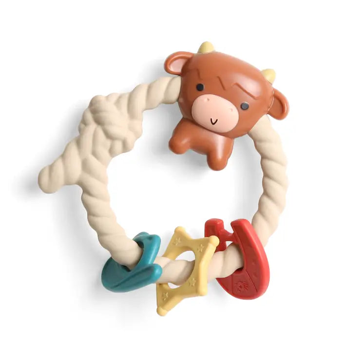 Itzy Ritzy Silicone Ritzy Rattle with Teething Rings / Highland Cow