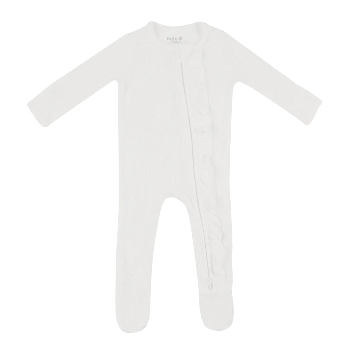 Kyte Baby Ribbed Ruffle Zippered Footie / Cloud