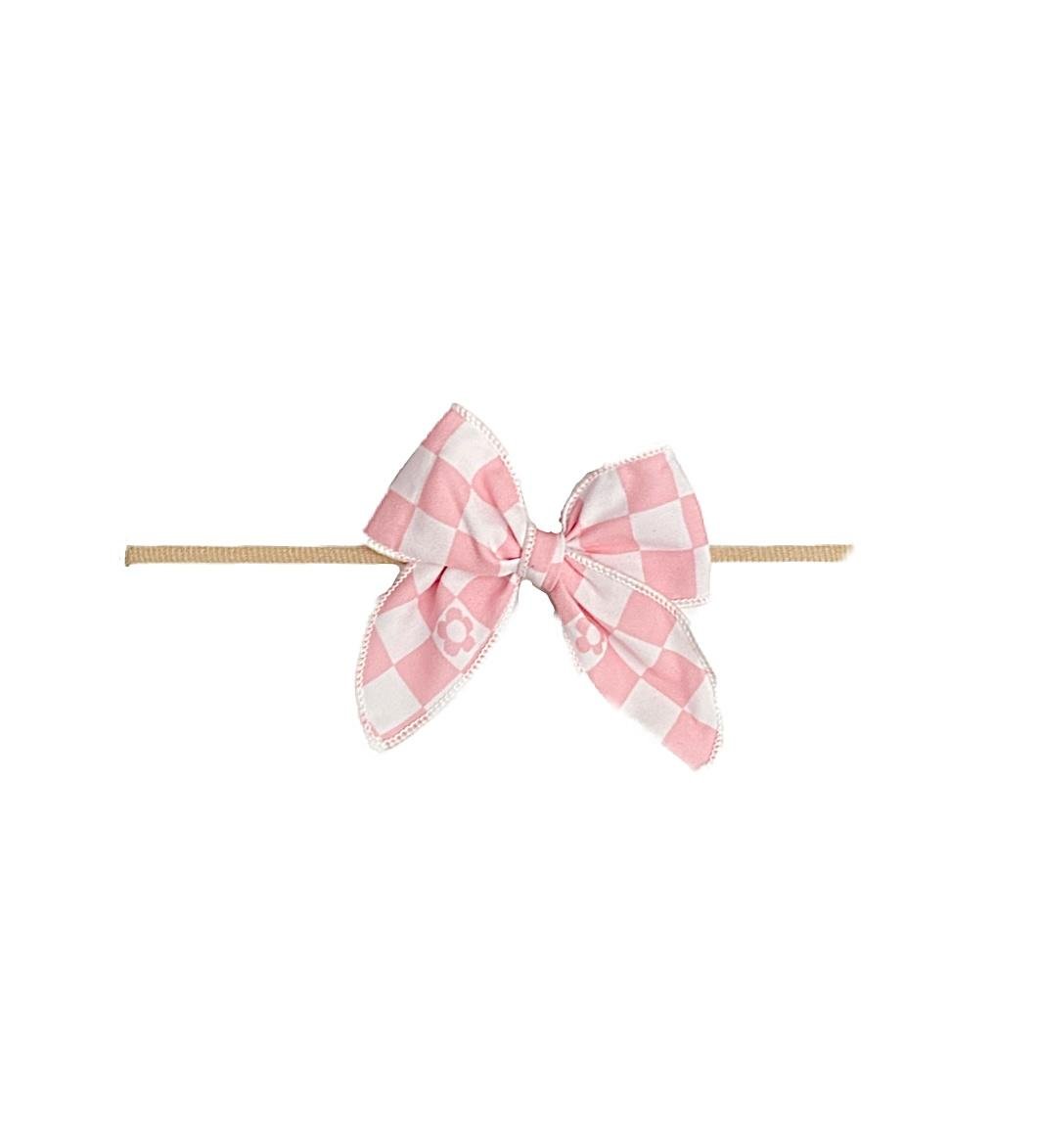 Pink Check Bow Headband