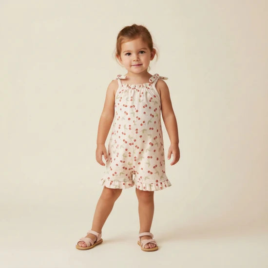 Organic Ruffle Jumpsuit / Cherry