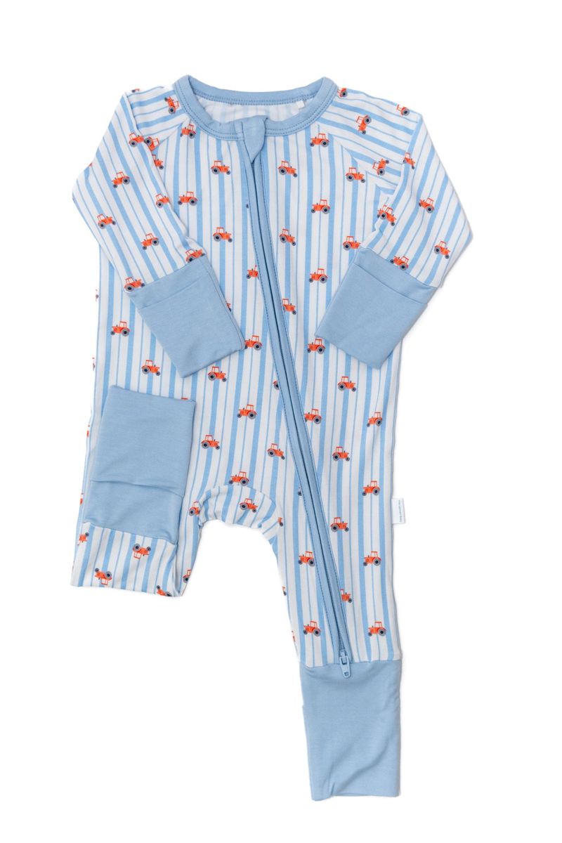 Convertible Zip Sleep Romper / Blue Tractors