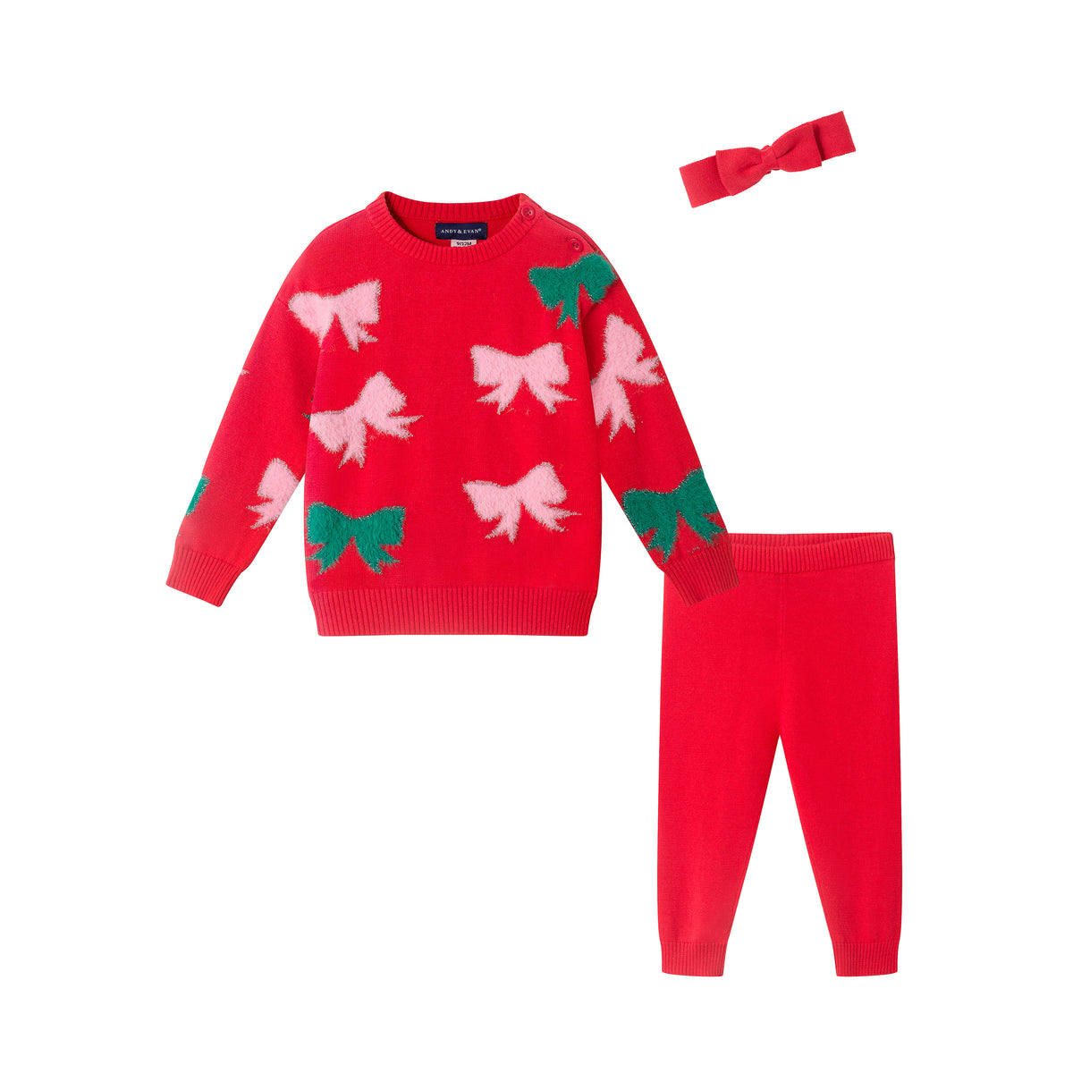 Red Bow Sweater, Pants & Headband Set