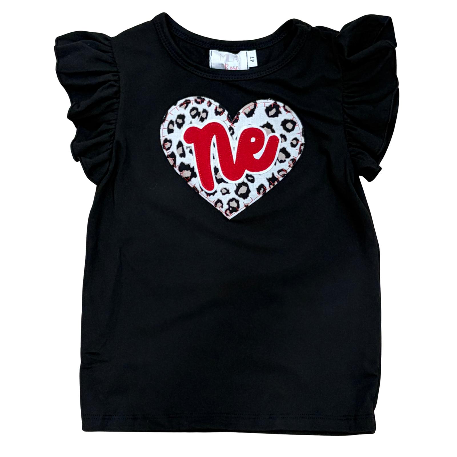 Leopard Script 'Ne' Black Flutter Sleeve Tee