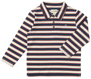 Me & Henry Spencer Pique Polo / Navy, Rust & Cream Stripe