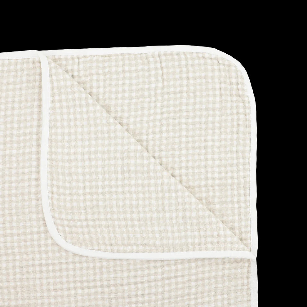 Little Unicorn Cotton Muslin Original Quilt (47"x47") / Tan Gingham