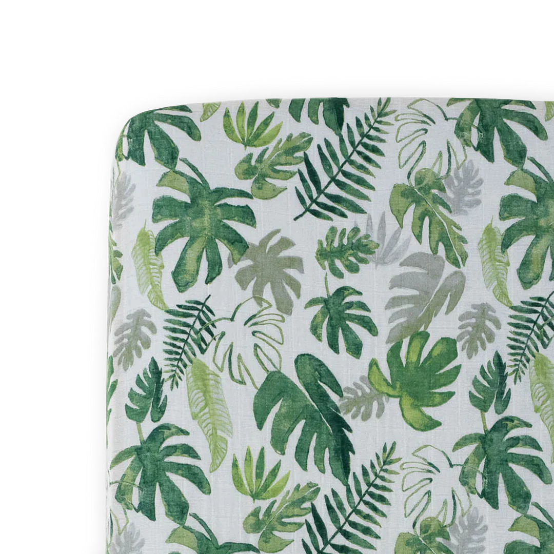 Little Unicorn Cotton Muslin Crib Sheet / Tropical Leaf