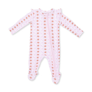 Football Bow Stripe 2 Way Ruffle Sleeve Zipper Footie