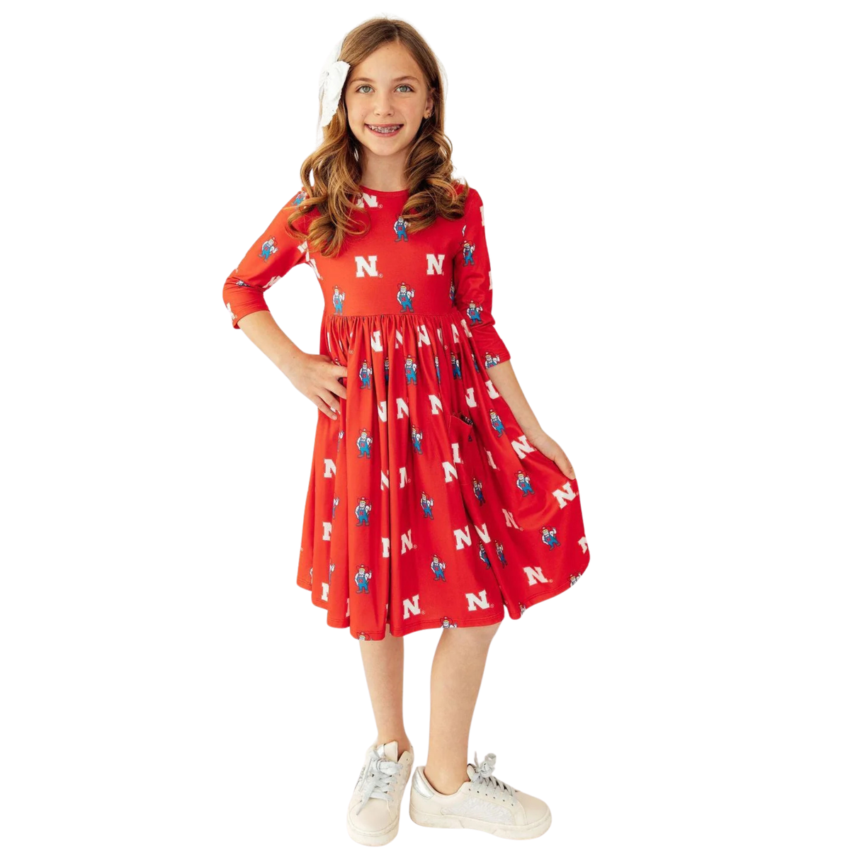 Nebraska Red Herbie Husker 3/4 Sleeve Pocket Twirl Dress