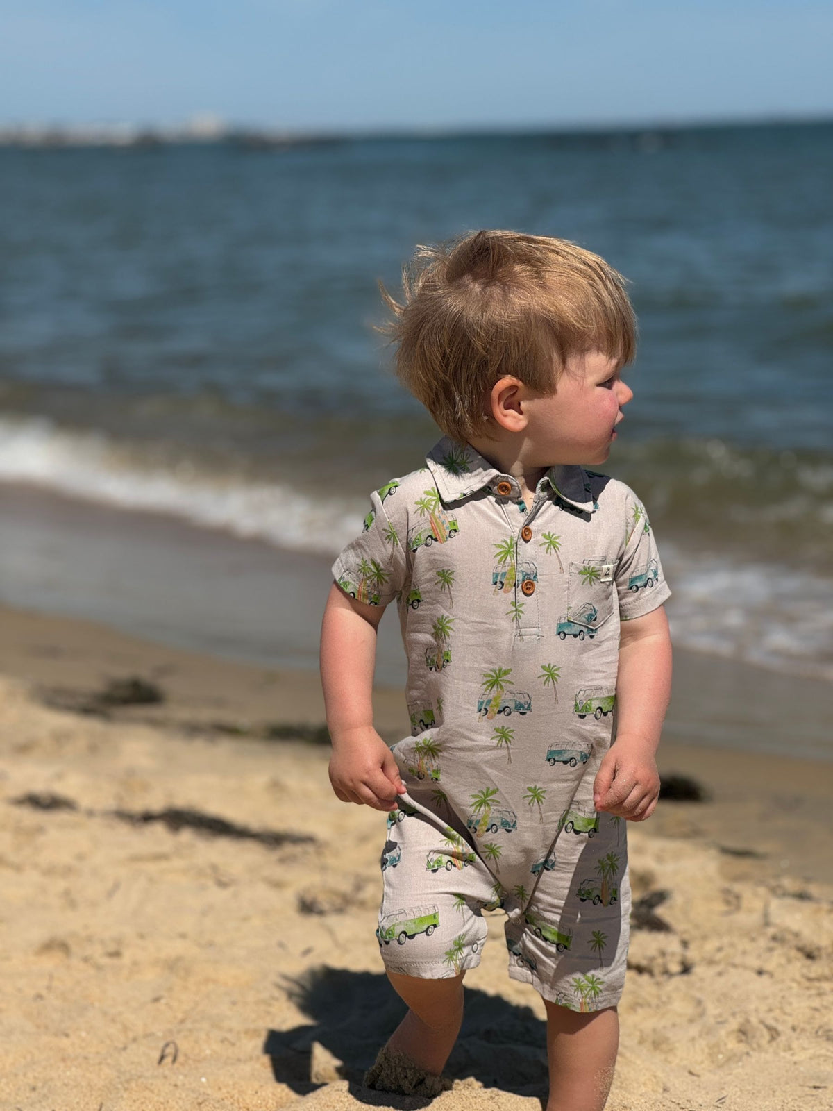 Me & Henry Molokai Romper / Grey Campervan