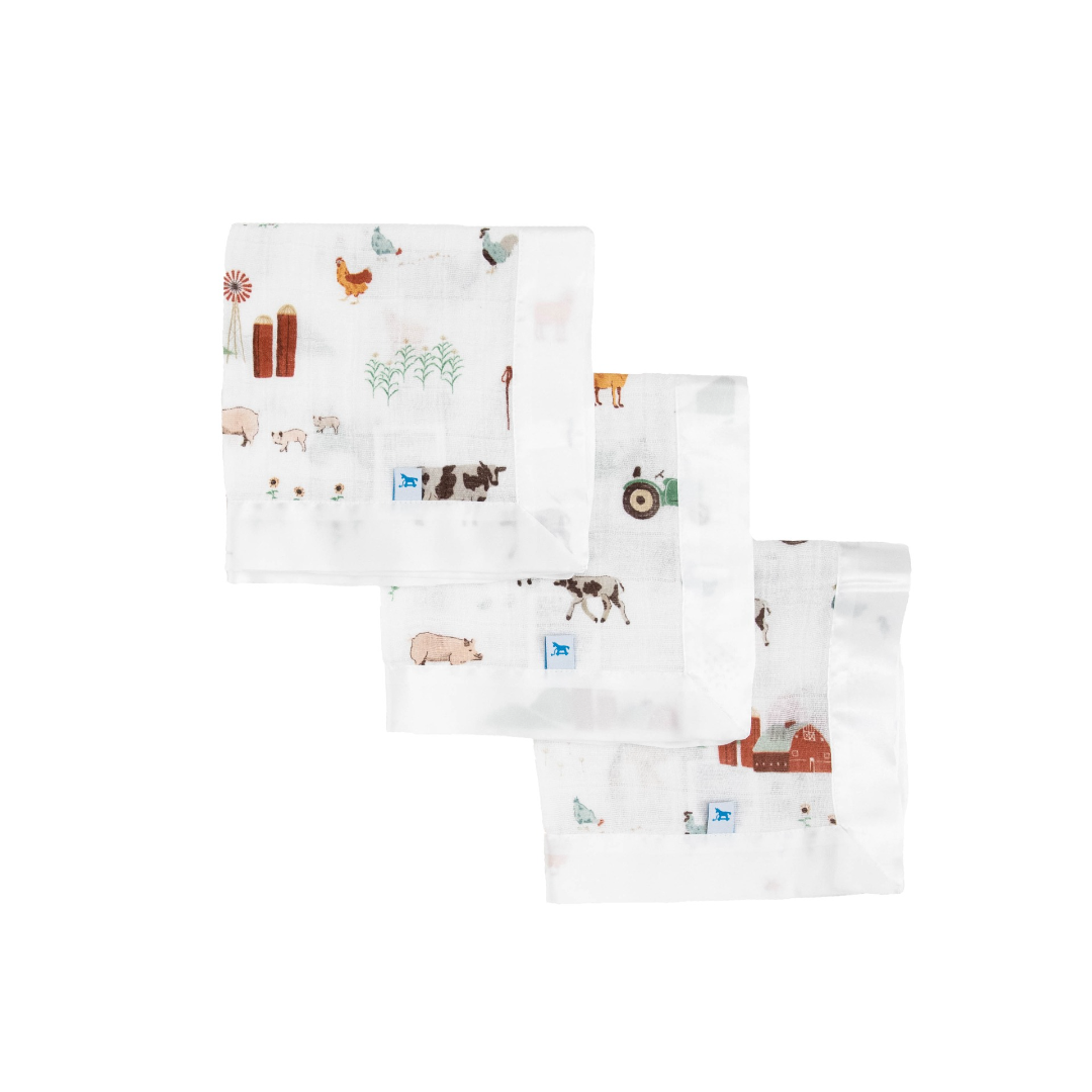 Little Unicorn Cotton Muslin Security Blanket 3 Pack / Farmyard
