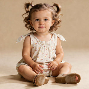 Organic Tie-Shoulder Bubble Romper / Spring Weave