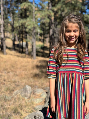 Vignette Mila Dress / Rust Mixed Stripe