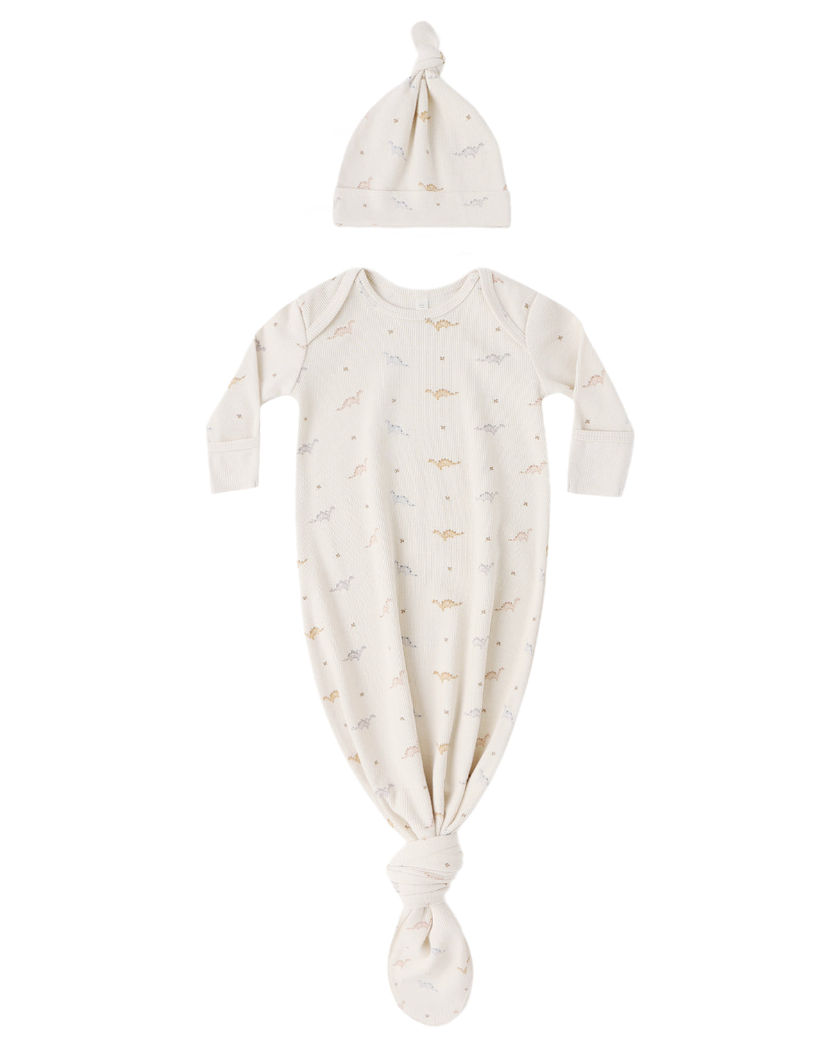 Quincy Mae Knotted Baby Gown & Hat Set / Dinos