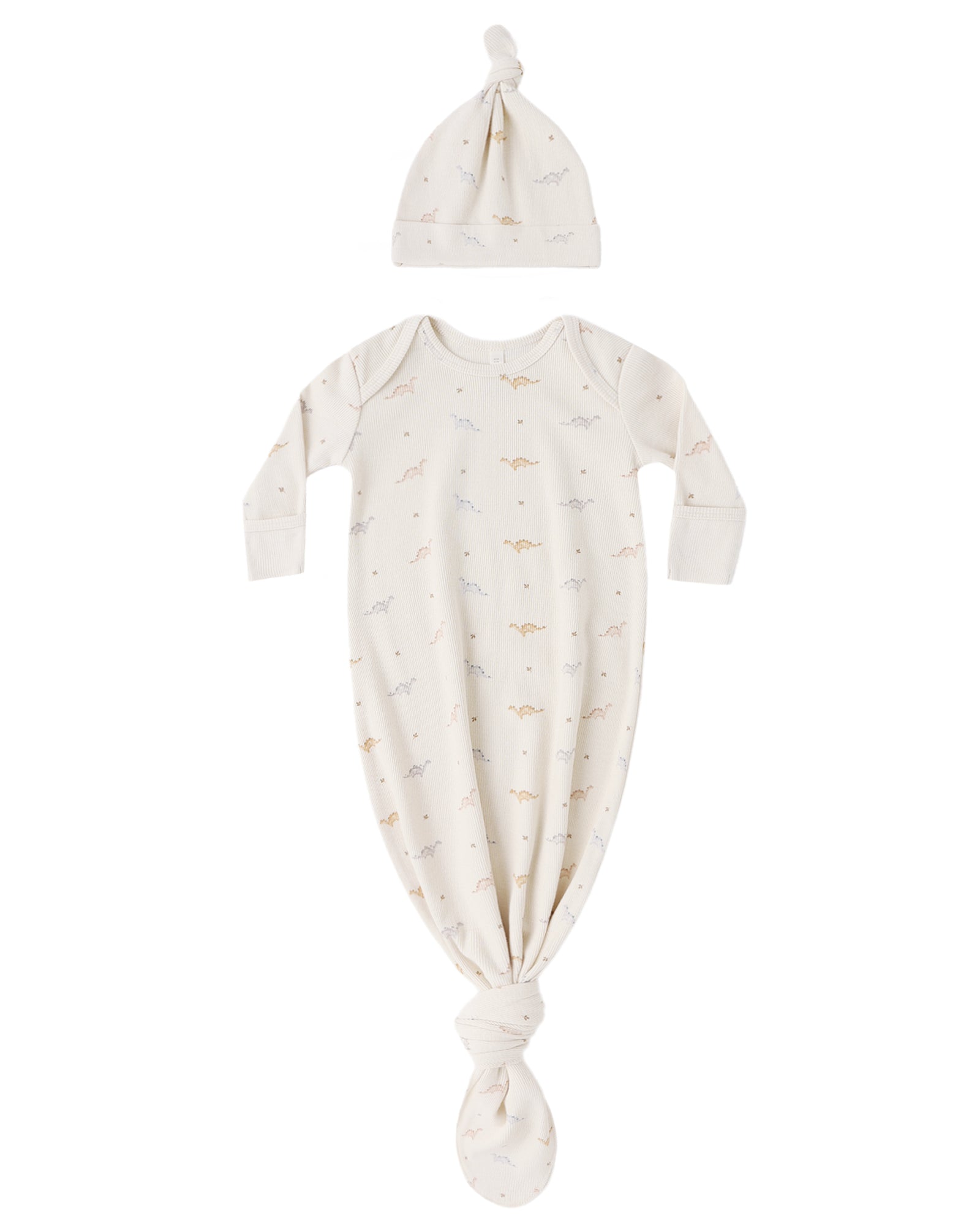 Quincy Mae Knotted Baby Gown & Hat Set / Dinos