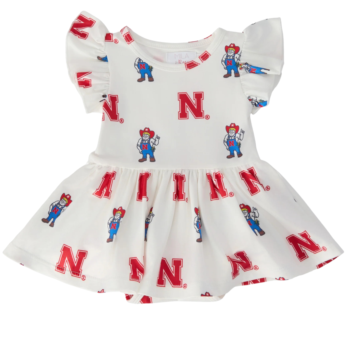 Nebraska White Herbie Husker Flutter Twirl Bodysuit