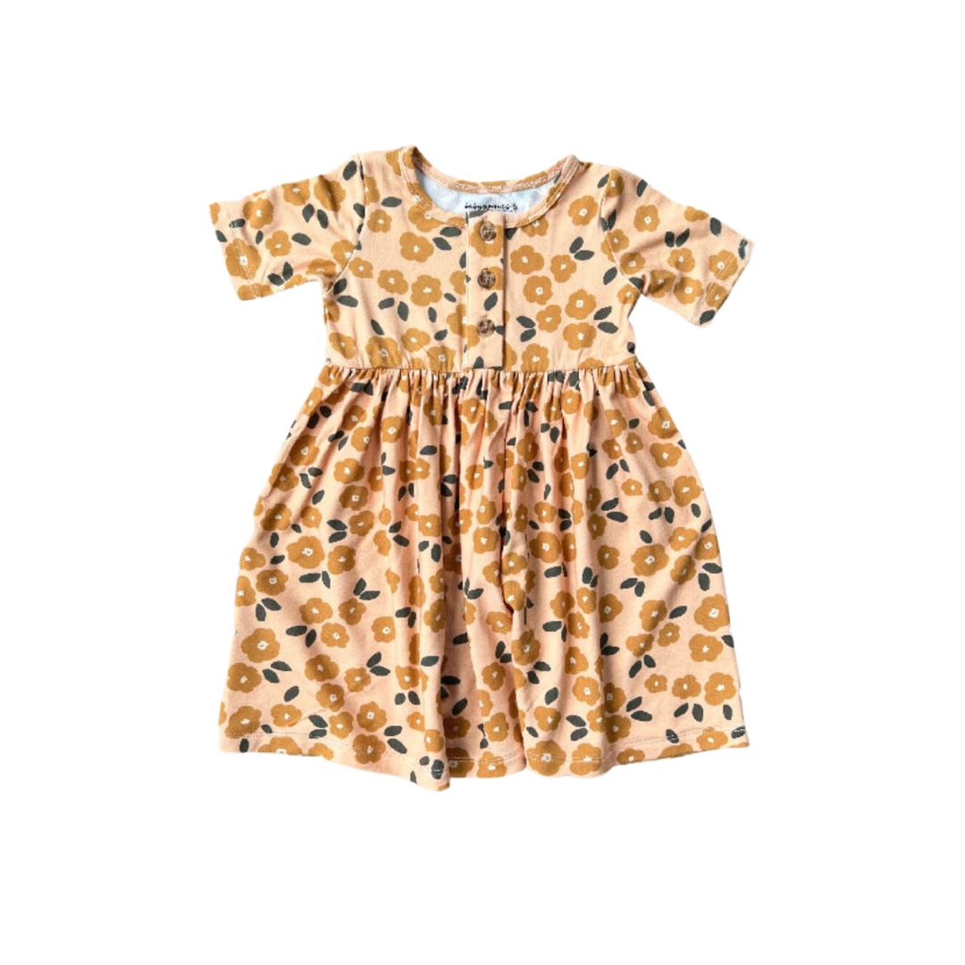 Babysprouts Bamboo Shortsleeve Henley Dress / Gold Floral