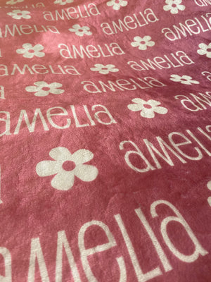 Plush Minky Fleece Personalized Blanket | Flower Icon Repeating Name