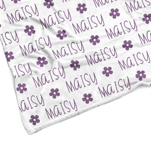 Plush Minky Fleece Personalized Blanket | Flower Icon Repeating Name