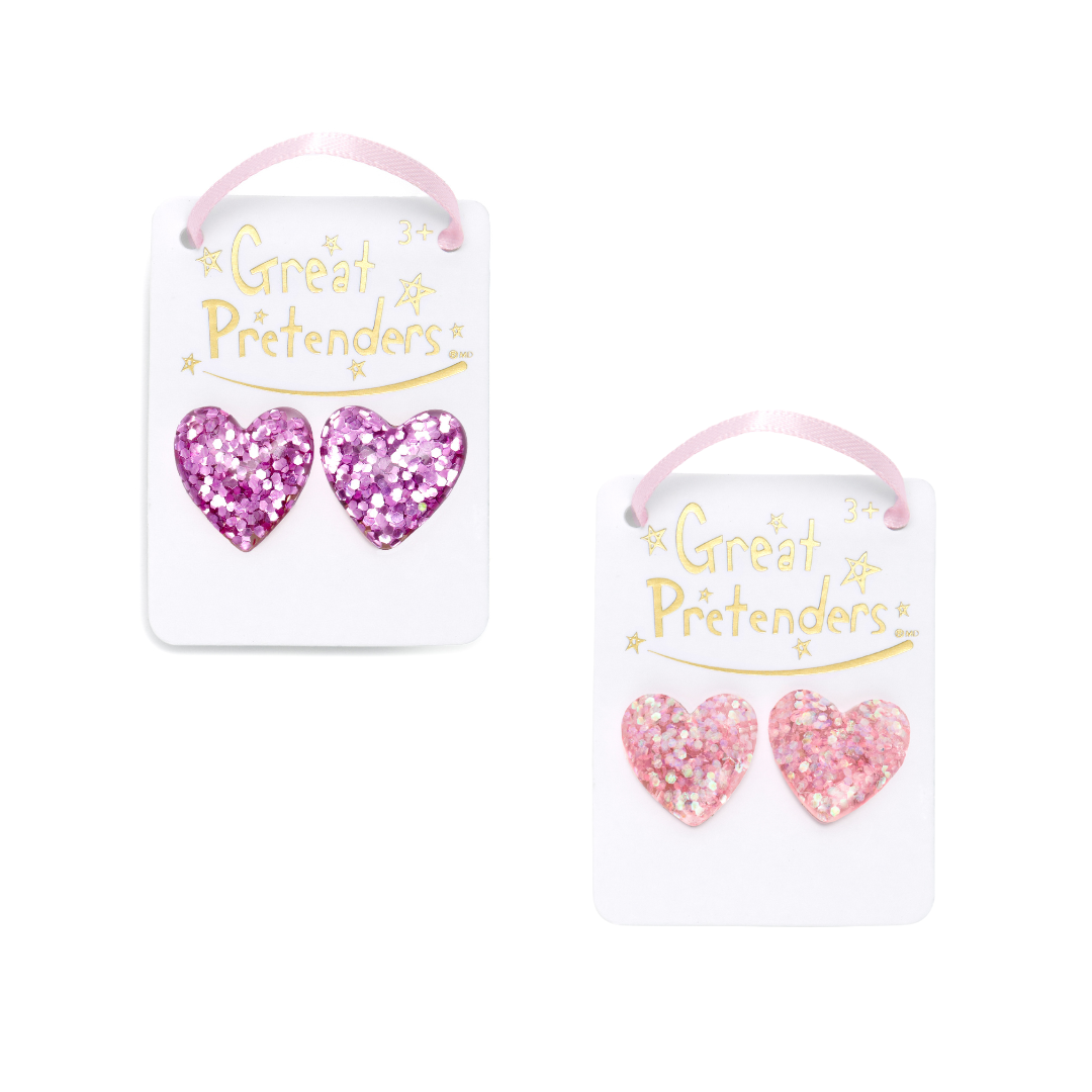 Glitter Hearts Clip On Earrings - Assorted