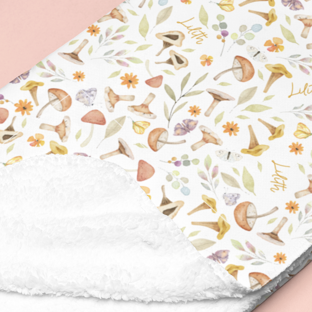 Sherpa-Lined Personalized Blanket | Whimsical Mushroom
