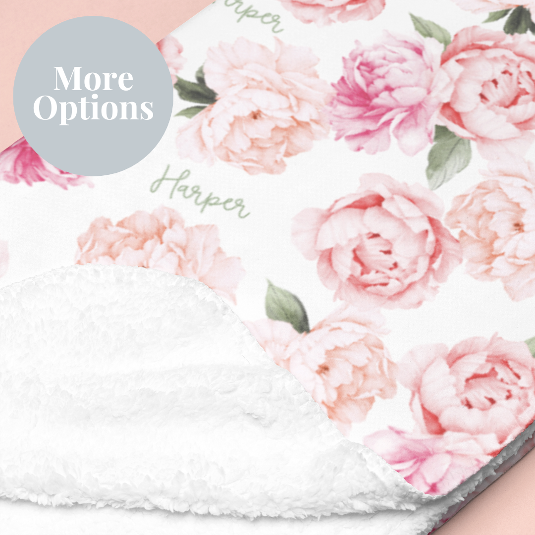 Sherpa-Lined Personalized Blanket | Peonies