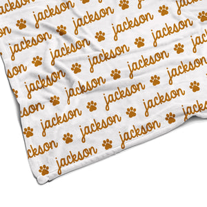 Plush Minky Fleece Personalized Blanket | Paw Icon Repeating Name