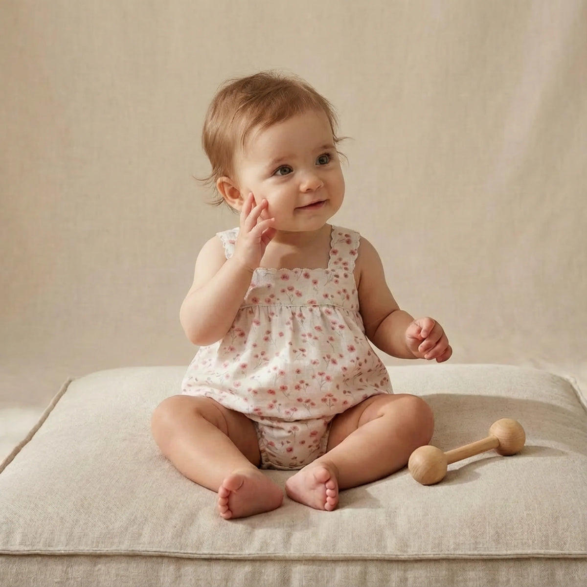 Organic Scalloped Top & Bloomers Set / Pink Bloom