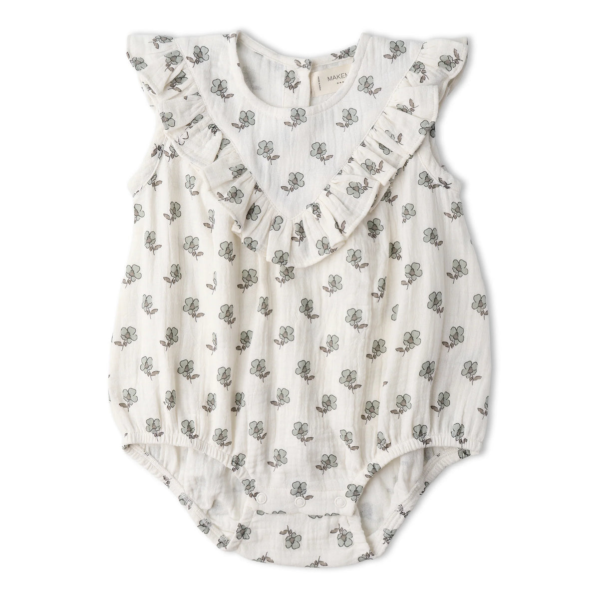 Organic Sleeveless Ruffle Bubble Romper / Poppy