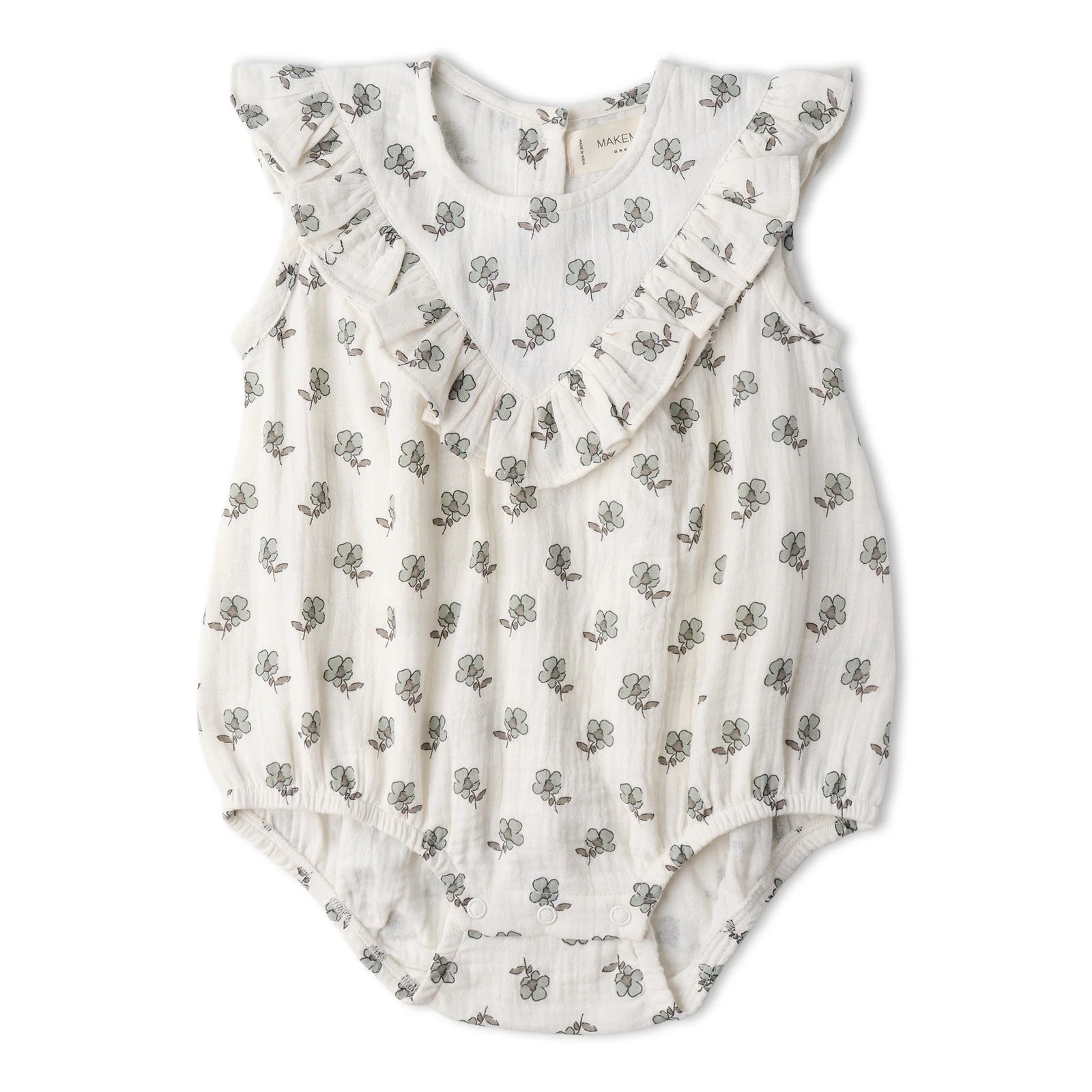 Organic Sleeveless Ruffle Bubble Romper / Poppy