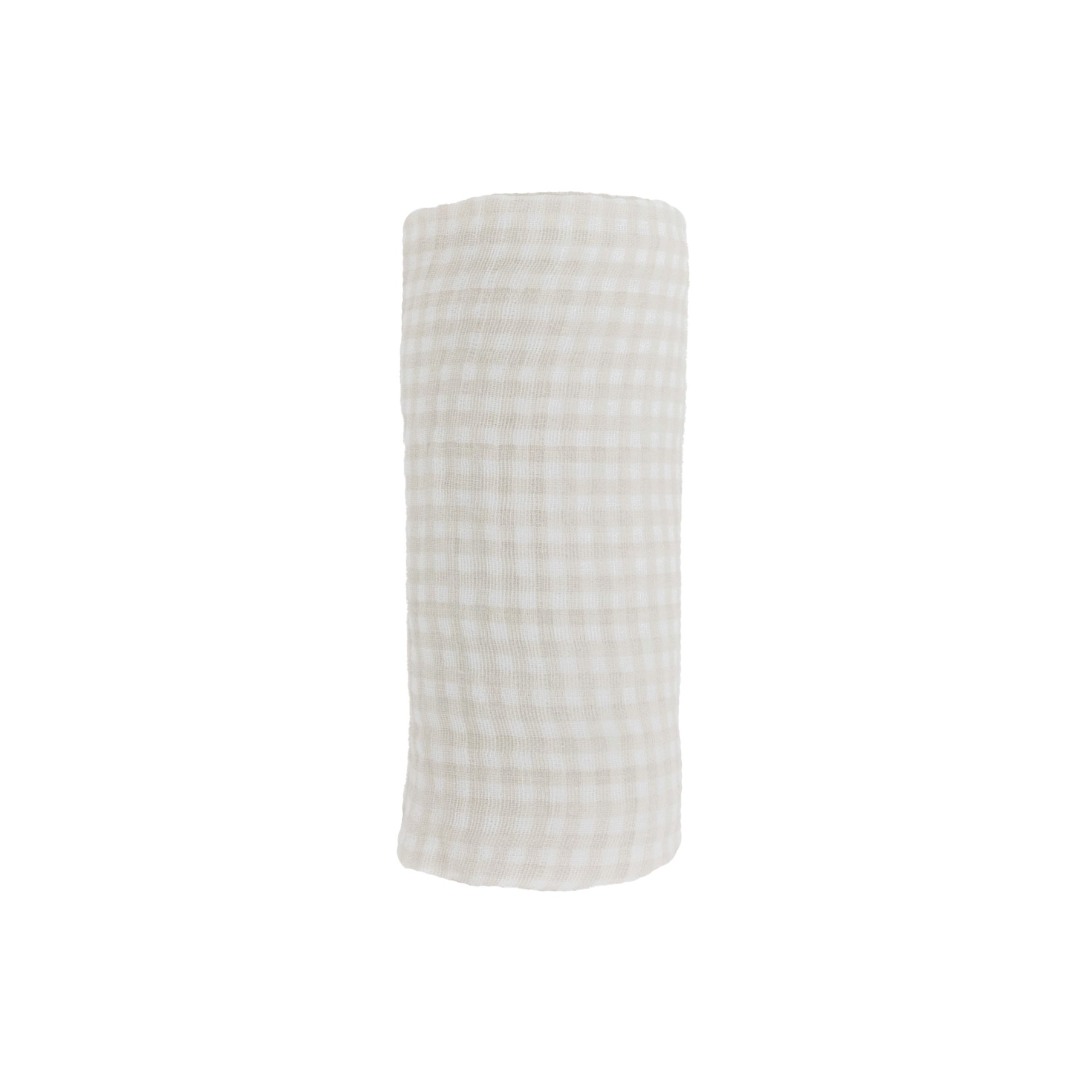 Little Unicorn Cotton Muslin Swaddle / Tan Gingham