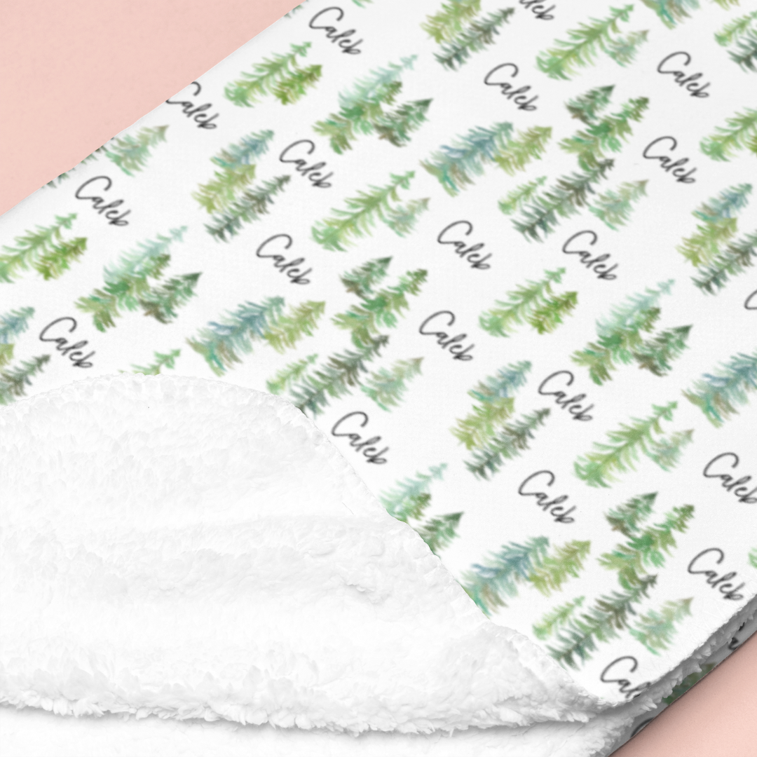 Sherpa-Lined Personalized Blanket | Pine Tree