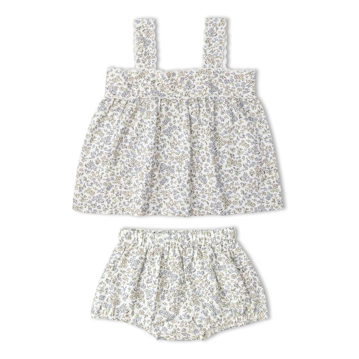 Organic Scalloped Top & Bloomers Set / Tulle Floral