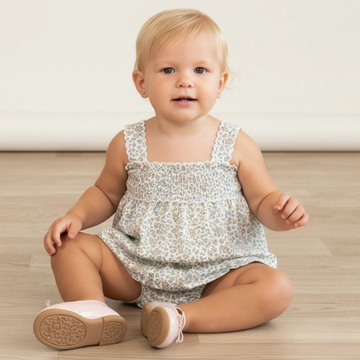 Organic Scalloped Top & Bloomers Set / Tulle Floral