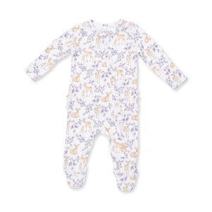 Floral Deer 2 Way Ruffle Back Zipper Footie