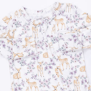 Floral Deer 2 Way Ruffle Back Zipper Footie