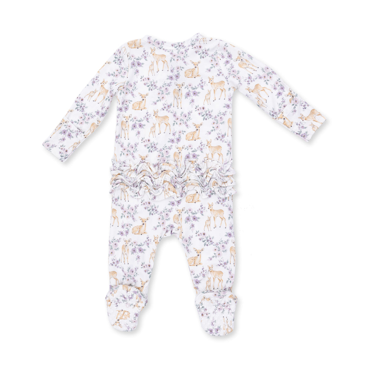 Floral Deer 2 Way Ruffle Back Zipper Footie