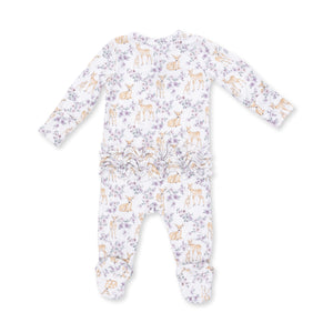 Floral Deer 2 Way Ruffle Back Zipper Footie